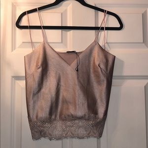 Zara faux leather tank top with lace trim